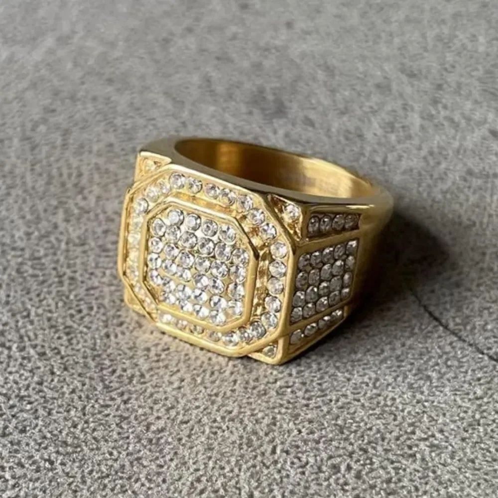 Iced Out 18K Gold Plated Crystal Ring